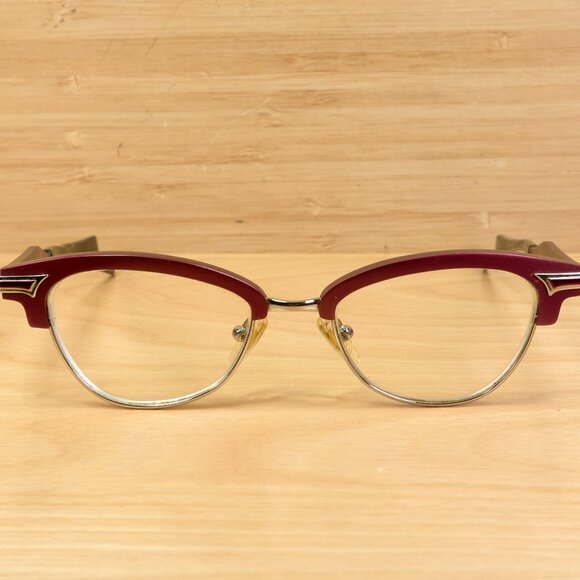 Seraphin Grand 8603 Burgundy/Silver Metal Cat-Eye Eyeglasses 49-19-145 – Japan - Picture 1 of 10